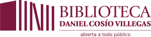 logo de la Biblioteca Daniel Cosío Villegas con diseño de libros y dice "abierta a todo público"