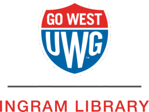 Logo forma de escudo que dice "Go West UWG" y debajo dice "Ingram Library"