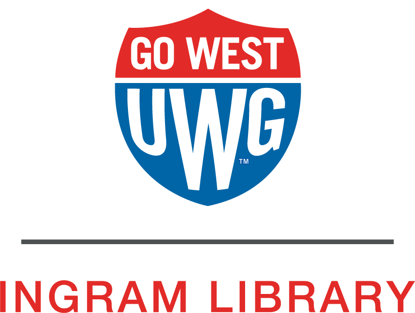 Logo forma de escudo que dice "Go West UWG" y debajo dice "Ingram Library"